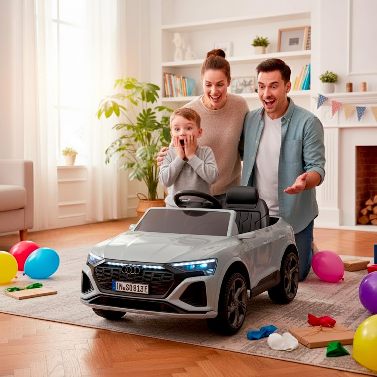 Auto Elettrica Bambini Audi SQ8 e-Tron 12V Con Licenza Ufficiale Sedile in Pelle Ruote EVA Telecomando 2.4GHz Luci LED MP3 Soft Start Porte Apribili Auto 3–6 Anni (Grigio)