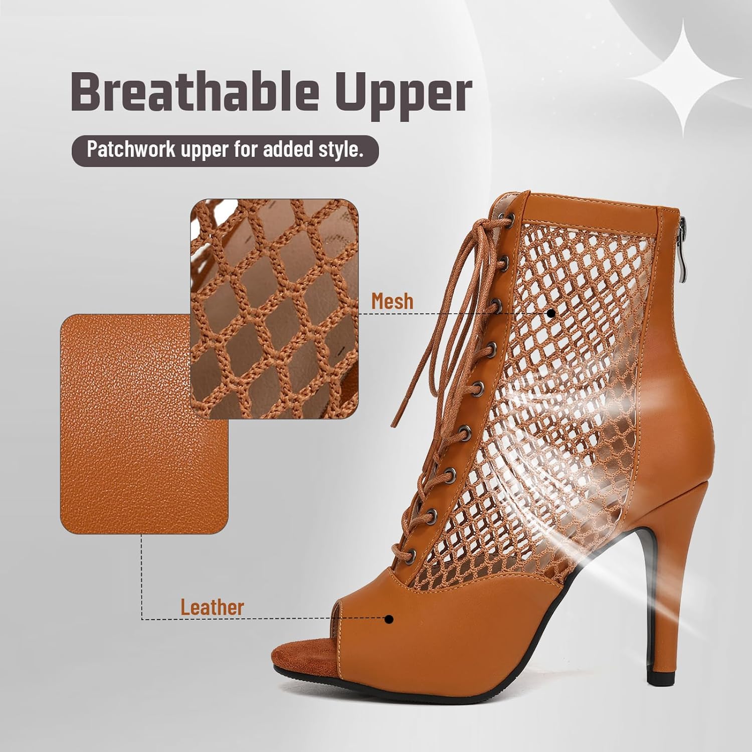 Peep Toe Latin Salsa Dance Boots for Women 4 Inch Heel Dance Shoes