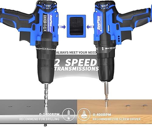 Miniatura 4 de Taladro inalámbrico de 21 V, ajuste de par de 25+1, luz LED, 2 velocidades variables, con batería de 1500 mAh y cargador, herramienta de bricolaje,