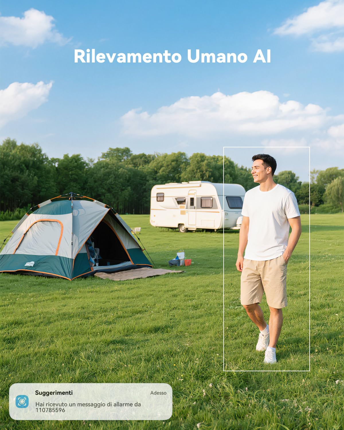 COCOCAM Portatile Magnetica 4G Telecamera con SIM Senza Fili Esterno/Interno 2K per RV/Campeggio/Viaggio, 300°Pan, 10000Ahm Batteria, PIR&AI Rilevamento Umano, Scheda SIM Integrata (NO WIFI)
