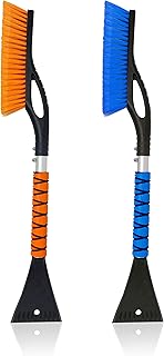 EcoNour 27" Car Snow Brush and Ice Scrapers for Car Windshield (2 Pack) | Scratch Free Bristle Head Snow Brush & Tough Window Snow Scraper with Aluminium Body | Snow Removal Winter Car Accessories