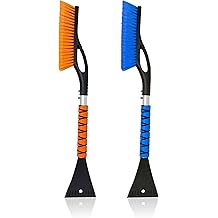 EcoNour 27" Car Snow Brush and Ice Scrapers for Car Windshield (2 Pack) | Scratch Free Bristle Head Snow Brush &amp; Tough Window Snow Scraper with Aluminium Body | Snow Removal Winter Car Accessories