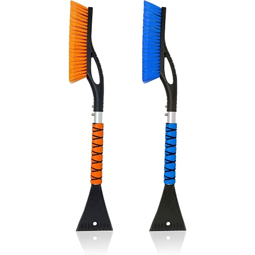 EcoNour 27" Car Snow Brush and Ice Scrapers for Car Windshield 2 Pack | Scratch Free Bristle Head Snow Brush & Tough Window Snow Scraper with Aluminium Body | Snow Removal Winter Car Accessories