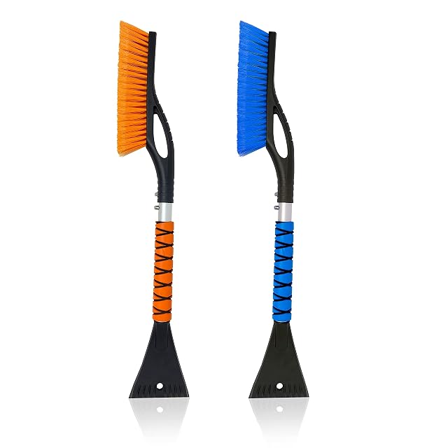 EcoNour 27 Car Snow Brush and Ice Scrapers for Car Windshield 2 Pack Scratch Free Bristle Head Snow