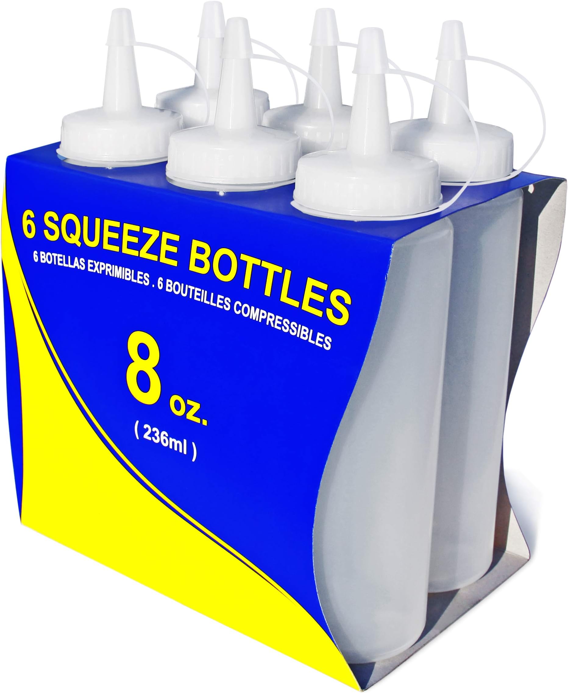 New Star FoodserviceSqueeze Bottles, Plastic, 8 oz, Clear, Pack of 6