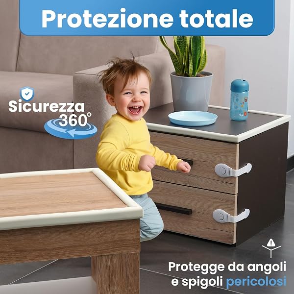 HAPPY CHLEA® Paraspigoli per Bambini in Gomma con Tecnologia Schiuma Attiva, Kit da 6,4 M Totali di Protezione tra Paracolpi, 8 Paraspigoli Angolari e 4 Blocca Cassetti + 1 Fermaporta (Bianco) - 2