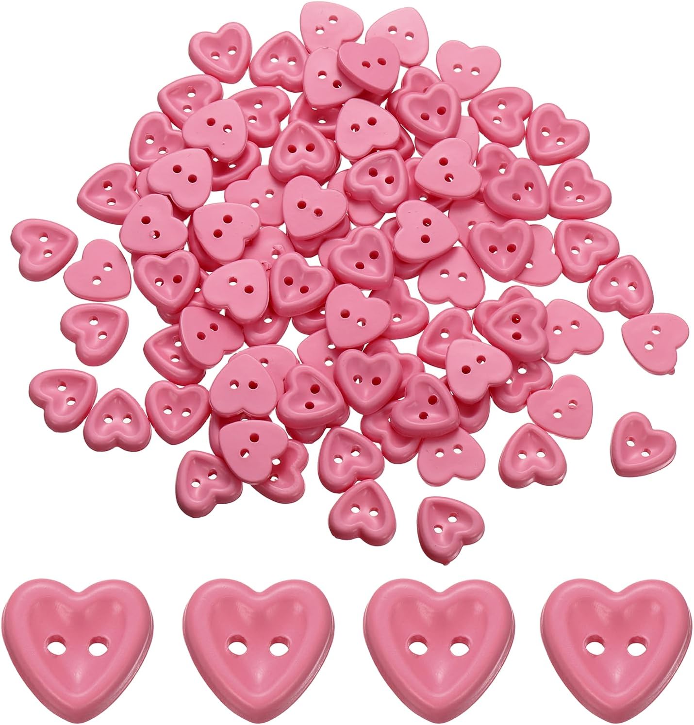 uxcell 100Pcs Resin Buttons, 1/2" (12mm) 2 Holes Solid Color Sewing Craft Shirt Buttons for Sewing Blouse Coat Windbreaker Hat Doll Decoration DIY Crafts (Heart, Fuchsia)