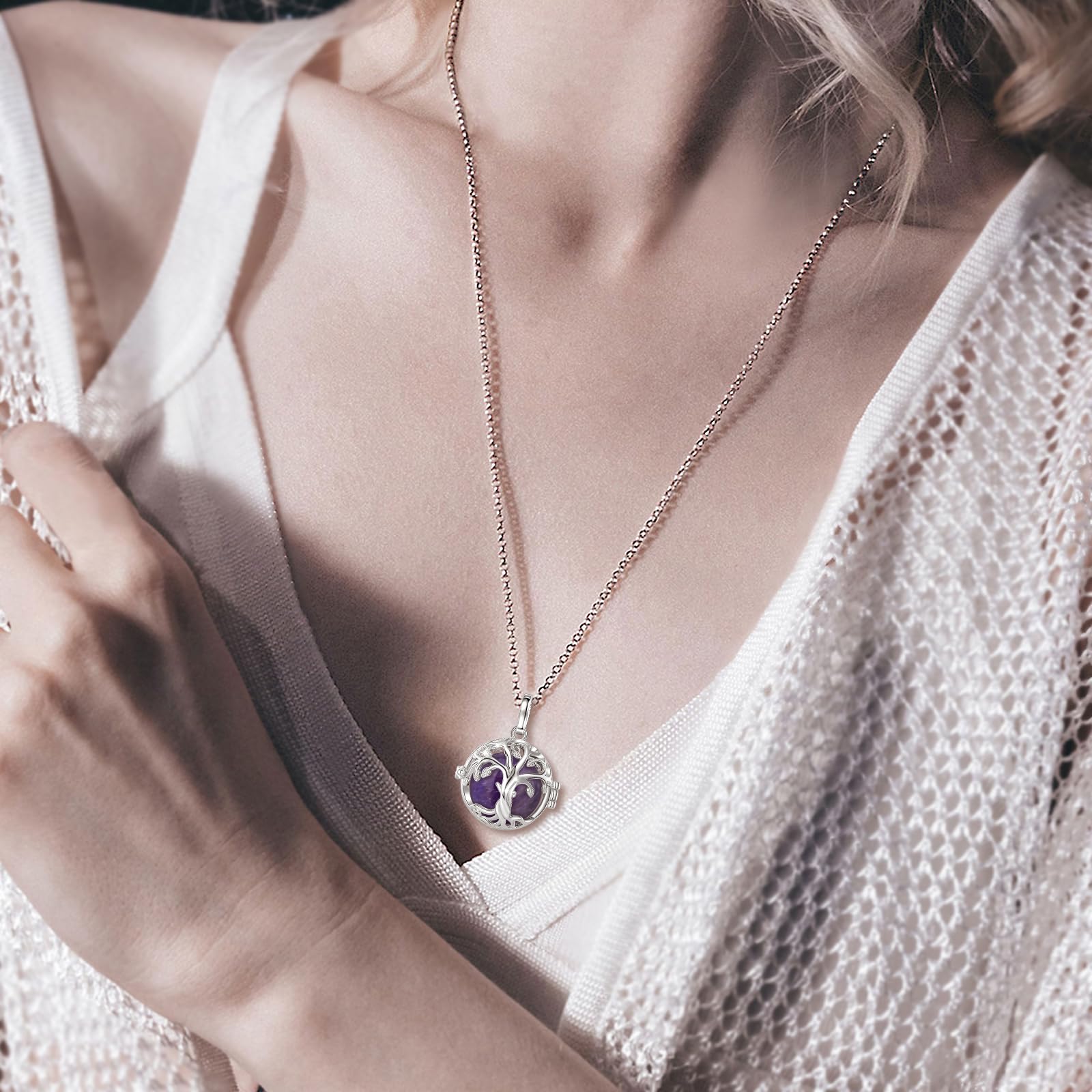 INFUSEU Collar Árbol De La Vida, Piedra Natural Cristal Colgante Mujer Arbol De La Vida Joyería Cristales Curativos Varias Piedras Intercambiables Bruja Mágica Proteccion Regalos para Mamá Mujer