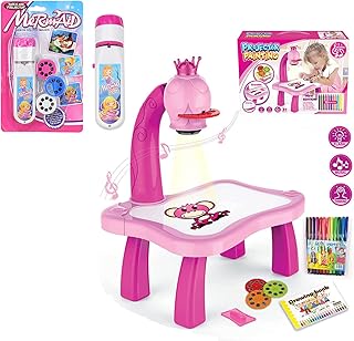 2pcs/Set Drawing Projector for Kids with Flashlight Slide Projector, Projector Drawing Table for Kids Tracing with Light Music Sketcher Desk for Early Art Learning Games Gifts (Pink)