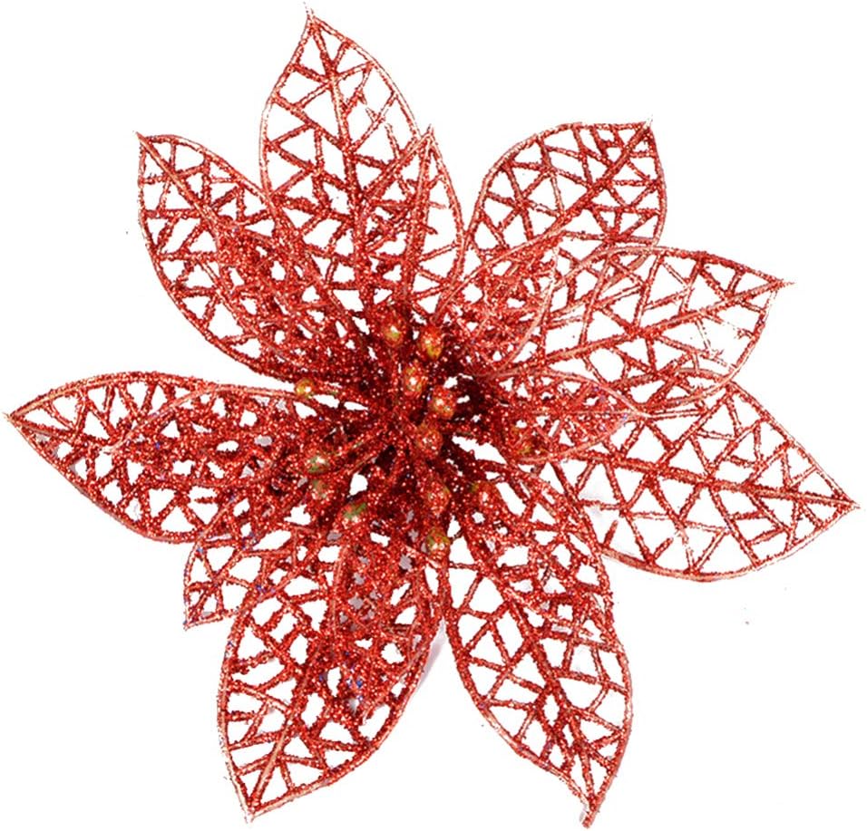 IMIKEYA 10pcs Glitter Poinsettia Artificial Christmas Poinsettia Artificial Flower for Christmas Flower Arrangements Wreaths Table Centerpiece Red