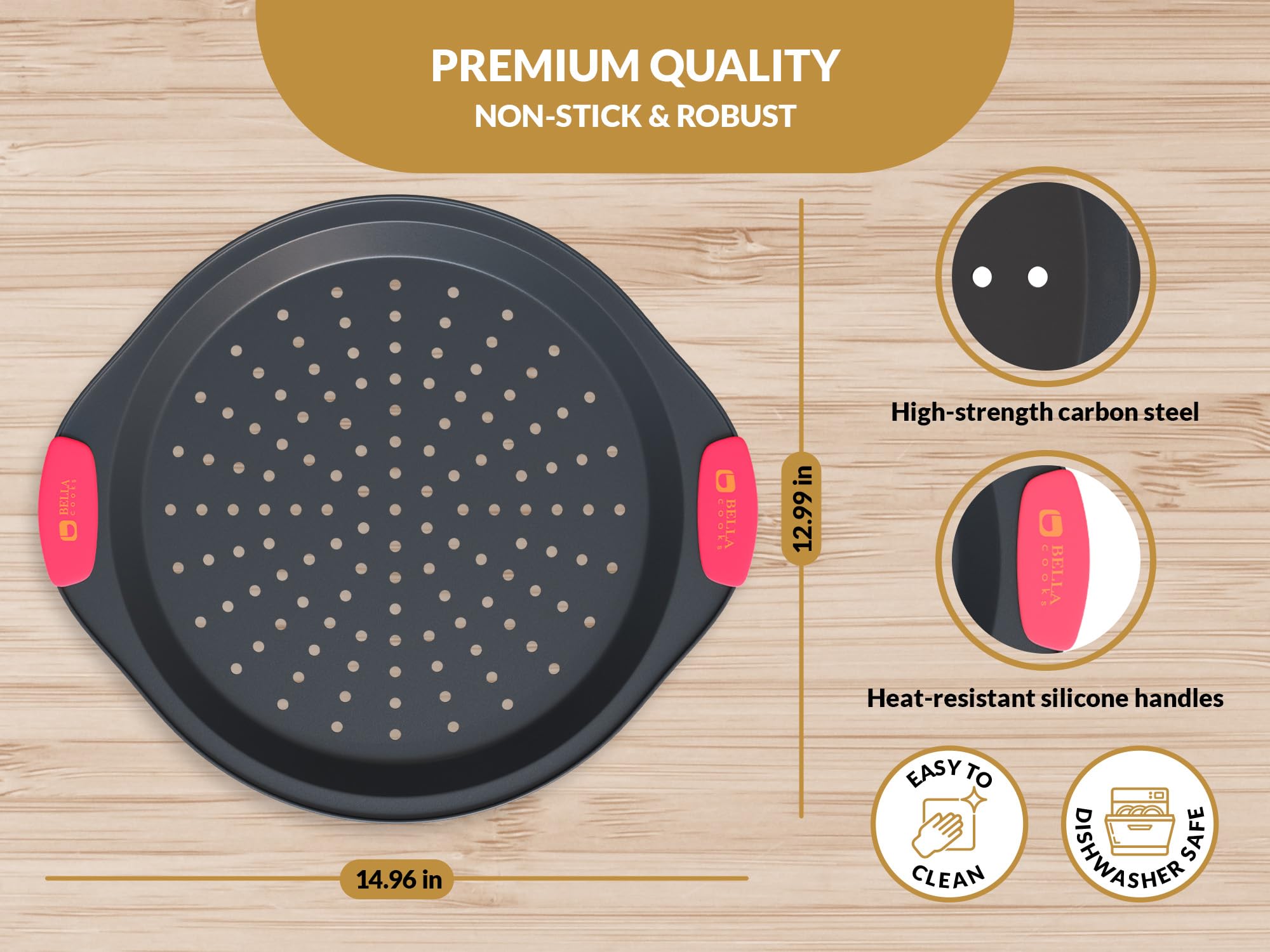 2-Pack Non-Stick Perforated Pizza Pans - 12.6 Inch Carbon Steel Pans For Breville & COSORI Ovens, Dishwasher Safe - View #4