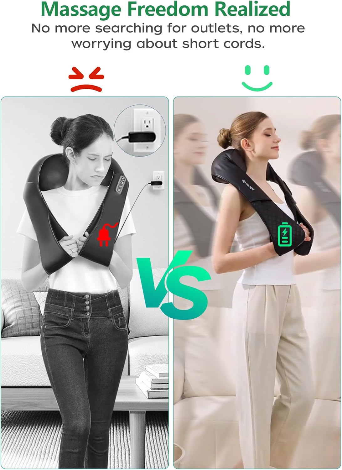Cordless Shiatsu Neck and Back Massager with Heat for Pain Relief Deep Tissue, Rechargeable Electric 4D Kneading Massage Pillow for Shoulder/Leg/Body Muscles, Best Gifts for Men/Women/Mom/Dad