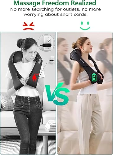 Miniatura 2 de Masajeador Shiatsu inalámbrico de cuello y espalda con calor para aliviar el dolor de tejido profundo, almohada eléctrica recargable 4D de masaje