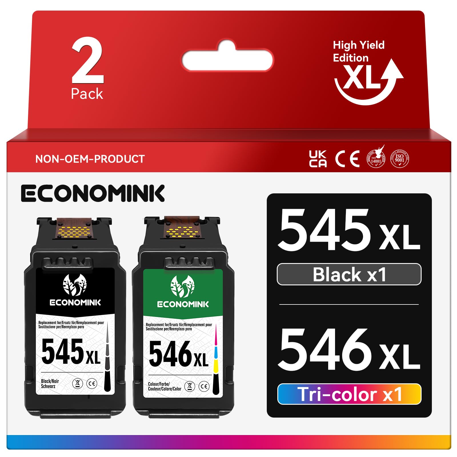 Economink Cartucce 545 546 XL – PG-545XL E CL-546XL Compatibili Canon, Fino A 350 Pagine, Per Pixma TR4551 TS3350 MG2555s E Altre