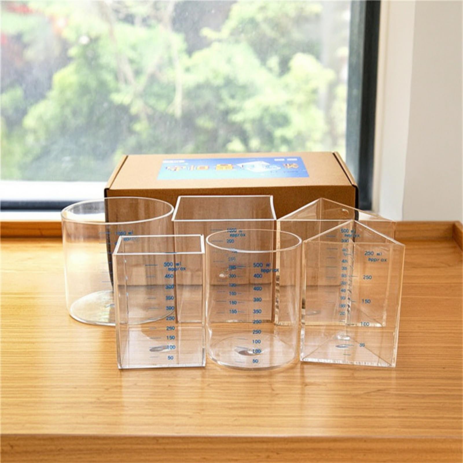 Sharplace 5 Stück Kinder Volumen Messbecher set Geometrische Messgefäße Becher Zylinder Kegel aus Klarem Acryl mit Aufgedruckter Skala für Schule Klassenraum Lernlabor Zuhause