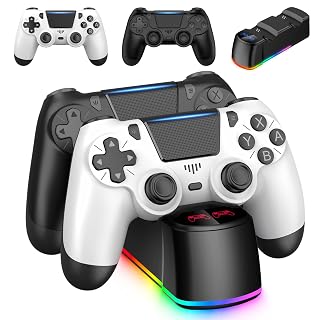 2 Pack Controllers with Charging Dock Station for PS4 Controller, Wireless Controller Compatible with PS4/Pro/Slim Consoles, with LED Charging Dock, Black & White - Amazon product rated Grade B