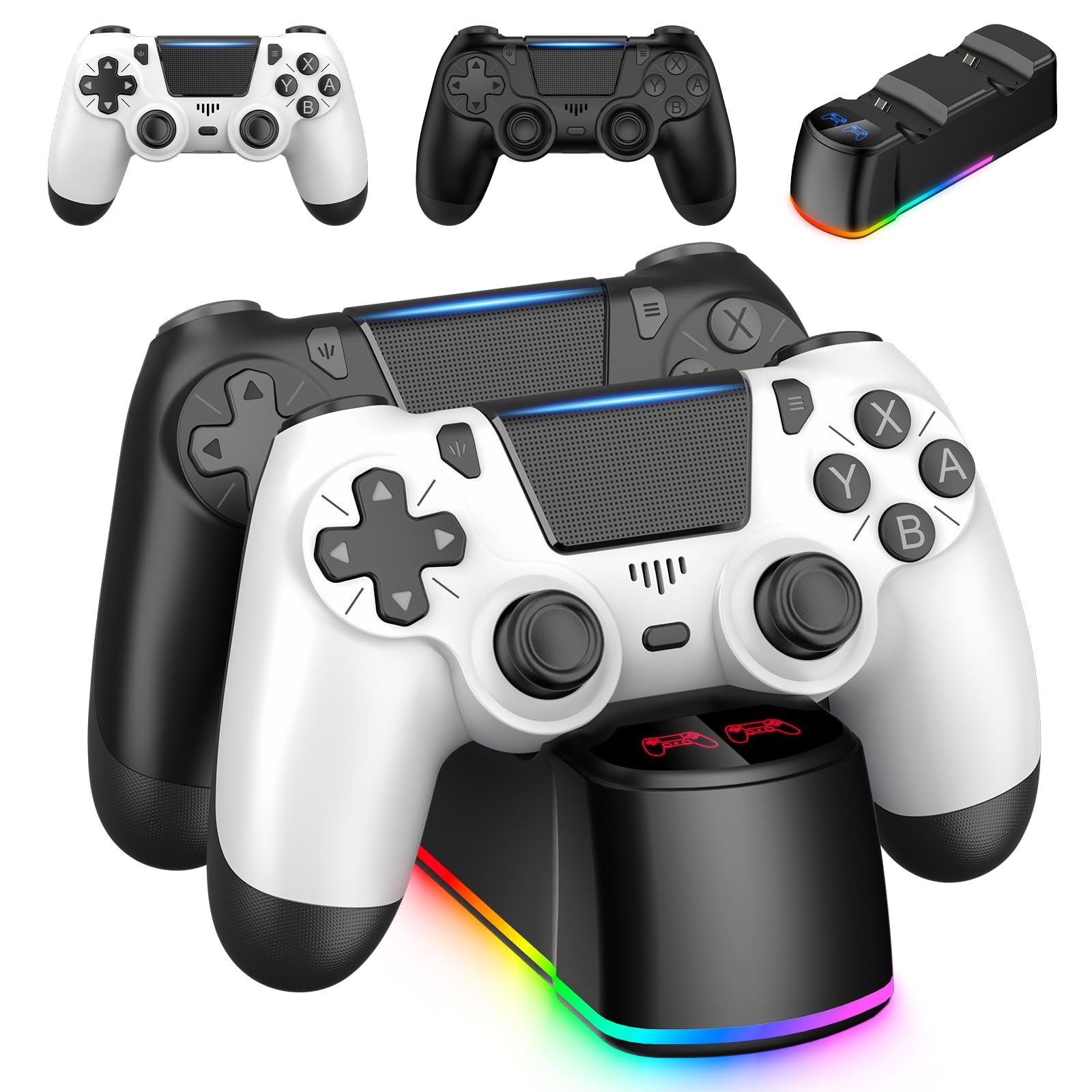 Photo 1 of ewnol 2 Pack Controllers with Charging Dock Station for PS4 Controller, Wireless Controller Compatible with PS4/Pro/Slim Consoles, with LED Charging Dock, Black & White