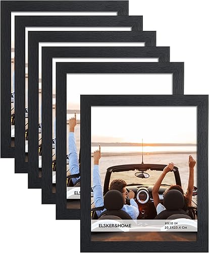 ELSKER&HOME 8x10 Picture Frame Black Set of 6 - Multi Photo Frames Collage with HD Real Glass for Table Top or Wall Mount Display Black 6P