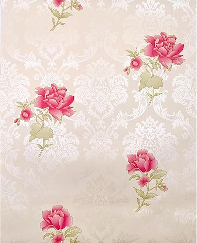 Miniatura 2 de Yifely SimpleLife4U - Forro de vinilo extraíble para muebles, diseño de peonía rosa, damasco, 17.7 pulgadas por 9.8 pies