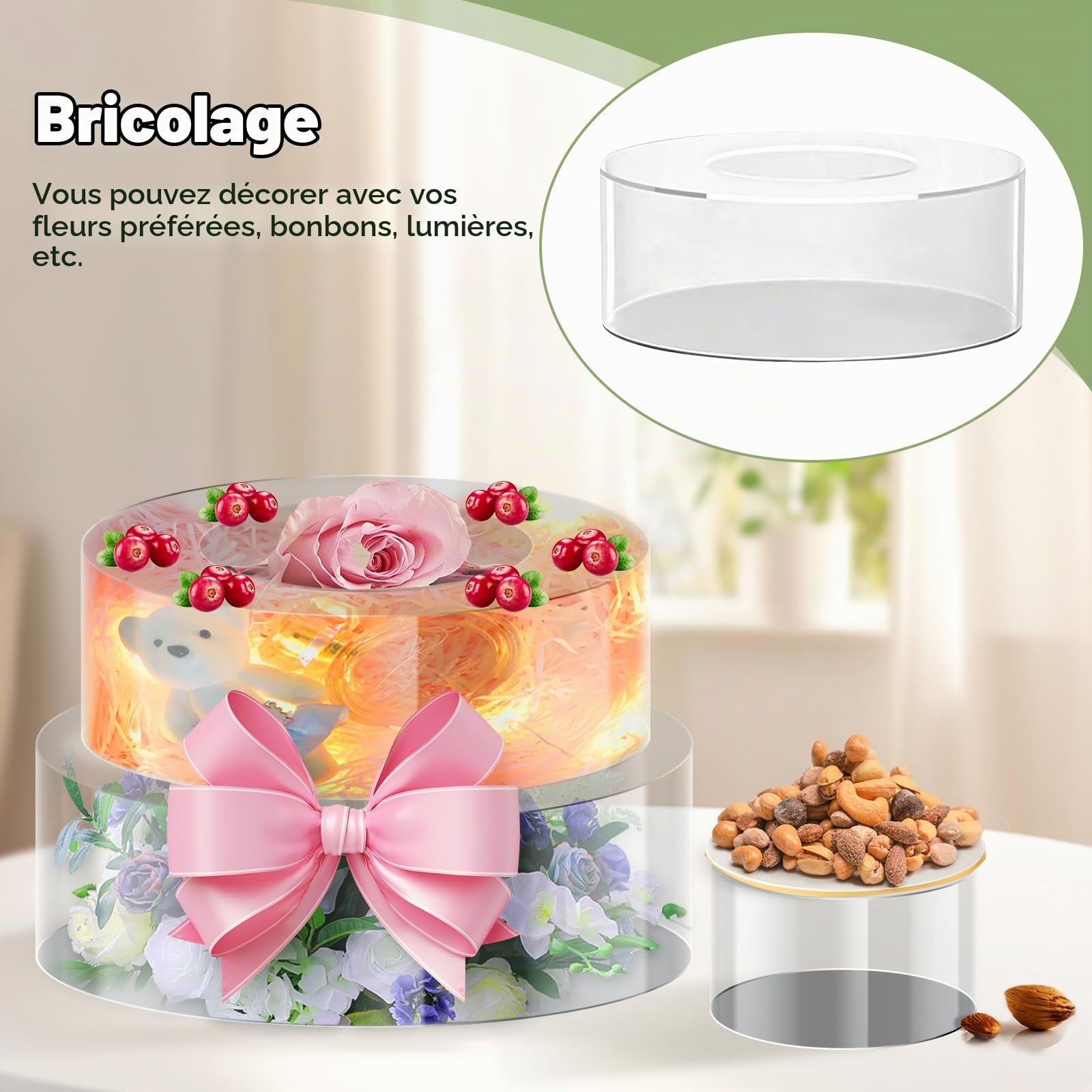 perfk Cylindre Affichage Riser Ronde Transparente Décoration de Table Base Décor À Remplir DIY Gâteau Factice Gâteau Présentoir Riser pour Fête Anniversaire , 20CM