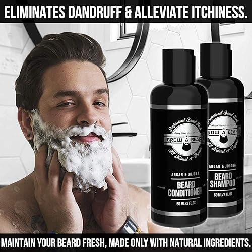 Miniatura 3 de Kit de cuidado para hombre con alisador de barba, cepillo de barba, peine de doble cara, aceite sin perfume, bálsamo natural, champú, Negro