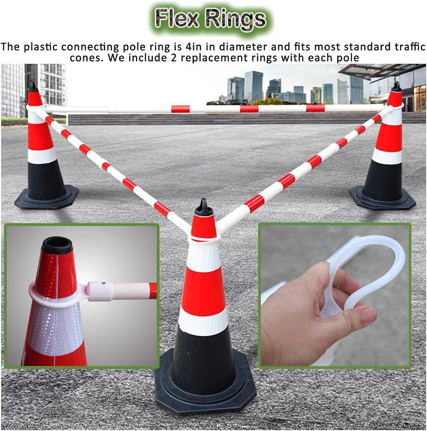 8 Pcs High Visibility Retractable Traffic Cone Barrier Set - Red-White Safety Cones for Gym, Stadium, and Event Use