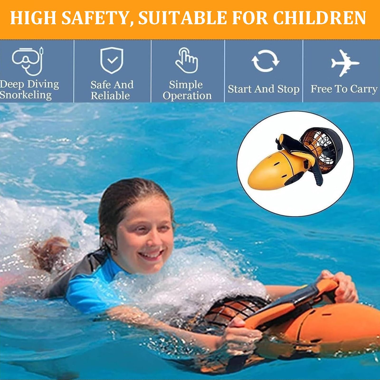 Propulsor Submarino Eléctrico De 300 W, Scooter Subacuático, Hélice De Agua De Doble Velocidad, Profundidad MáXima: 20 M, para Deportes AcuáTicos, Buceo, EsnóRquel Y Aventuras En El Mar.