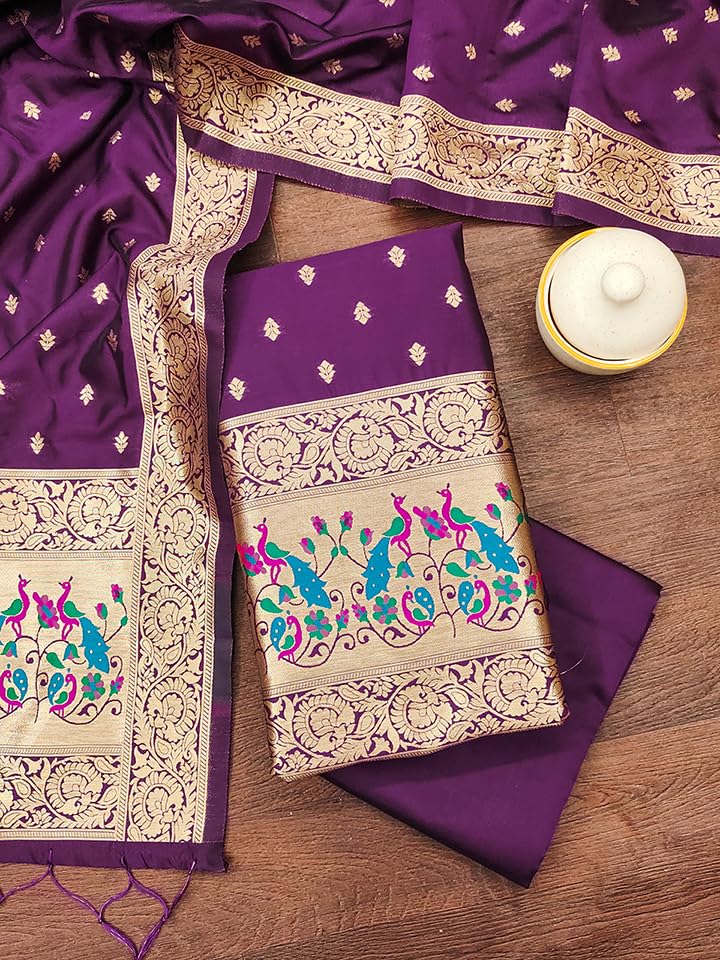Image of DEVANGI Women's Pathni Banarasi Silk Unstitched Salwar Suit Dress Material With Dupatta