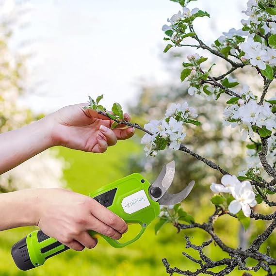 Serenelife Cordless Pruning Shears & Branch Cutter - Electric Pruner with 6 feet of Extension Reach - Rechargeable Battery & .98 IN Cutting Diameter - Ideal for Bushes, Roses, Gardens & Branches