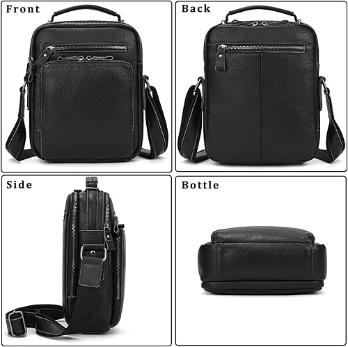 Miniatura 7 de Bolso pequeño de cuero para hombre, bandolera de cuero genuino y bolsa de hombro para hombres, bolsillos con cremallera, bolso de mano para hombre