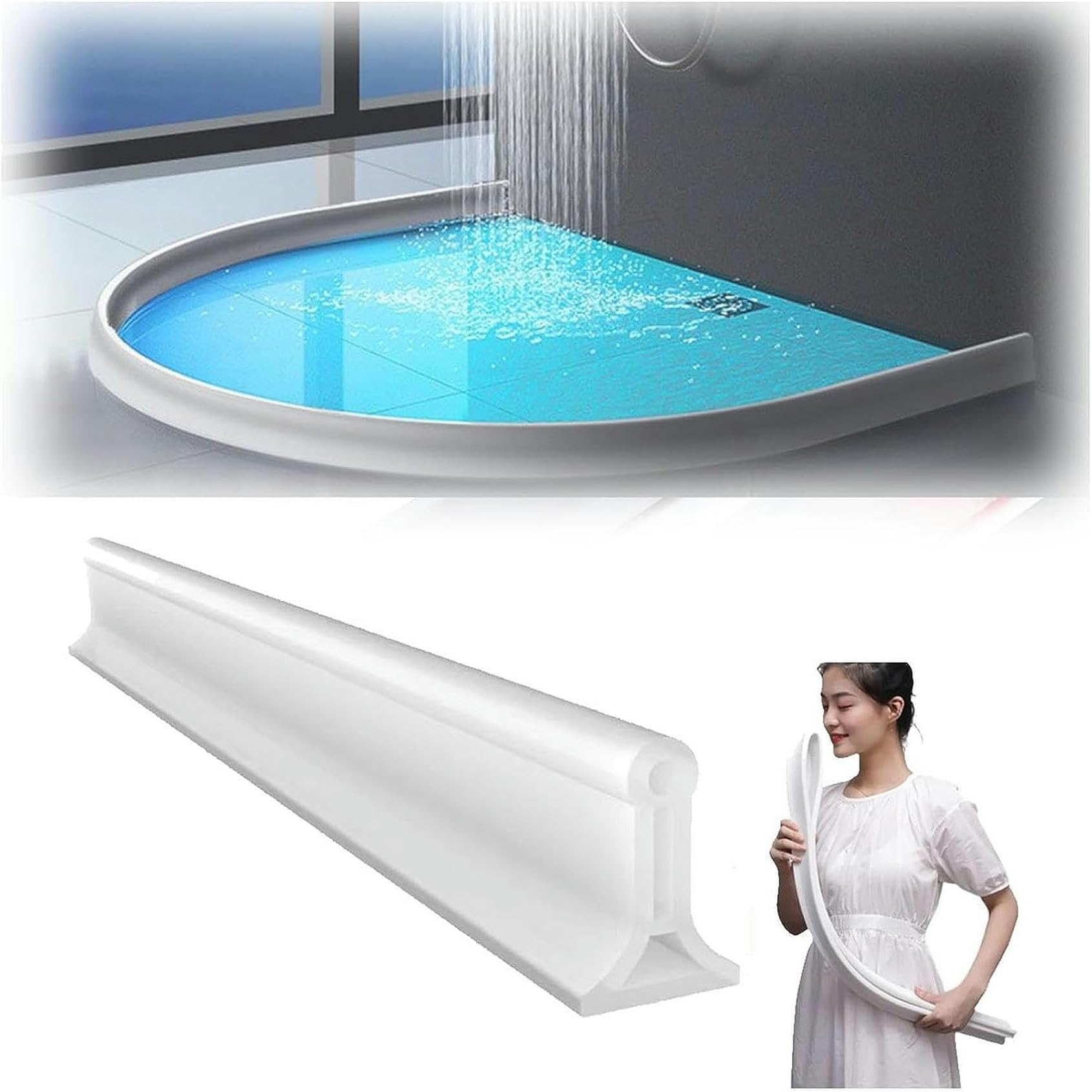 Protezione dall'acqua in silicone da 78 pollici, barriera impermeabile con soglia per doccia in silicone, barriera per doccia con tappo dell'acqua Diga in gomma Blocco dell'acqua in silicone Separazio
