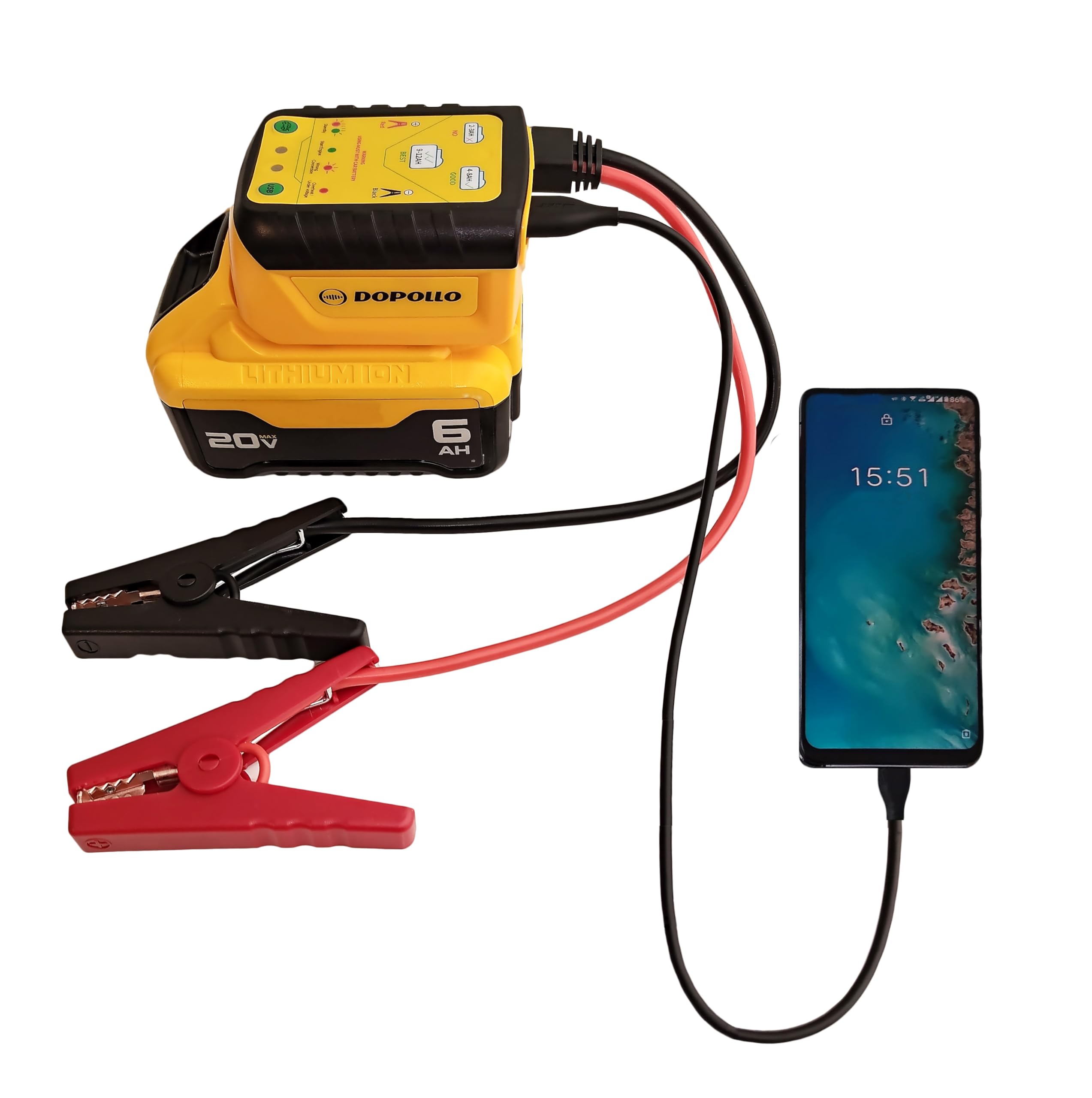 Dopollo Multi Starter, Work with Dewalt 20V/60V Battery, Jump Start Adapter DJS20-DEW, Car Jump Starter?Battery Repair/Activation/Boost, for 6.0L Engines, USB Power Source