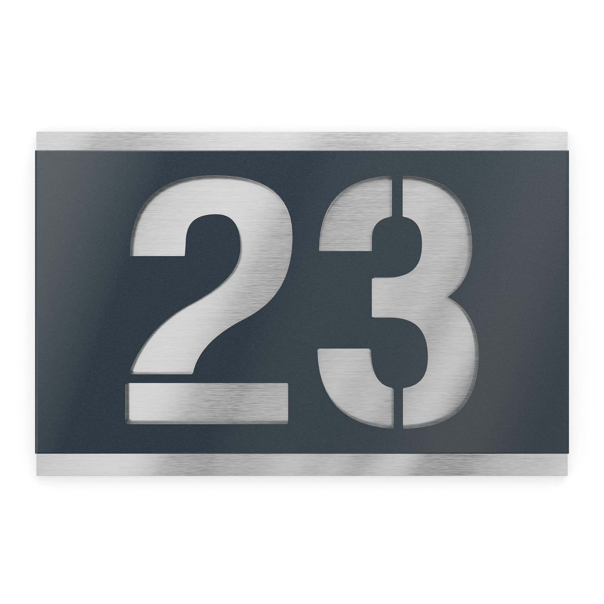 placa número para casa exterior – 160x110 mm, antracita RAL 7016, acero inoxidable V2A (AISI 304), personalizable