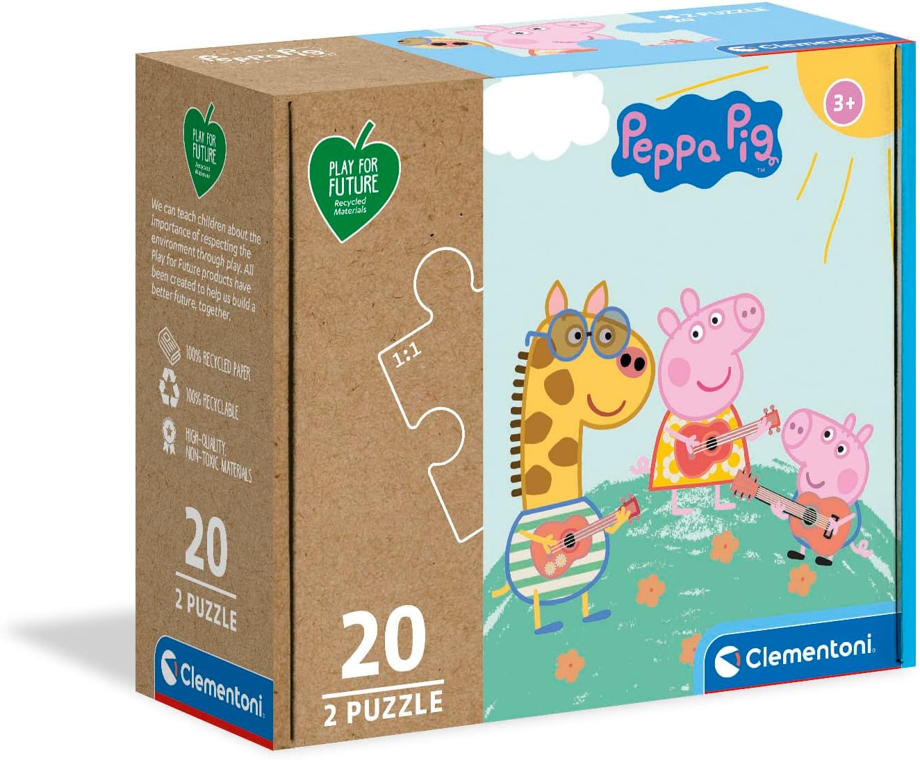 Clementoni 24783 Peppa Pig Play for Future 2 x 20 Pieces-Jigsaw Kids Age 3-100% Recycled Materials-Made in Italy, Cartoon Puzzles, Multicoloured