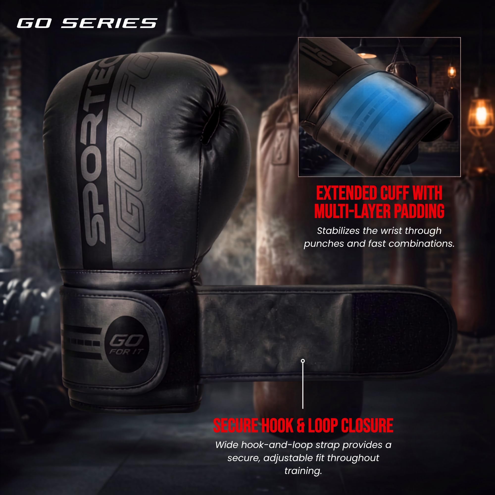Boxhandschuhe für Training & Sparring – Gym & Boxsack Handschuhe mit stoßdämpfender Polsterung, Maya Hide Leder, sichere Klettverschluss-Handgelenkstütze, GO-Serie