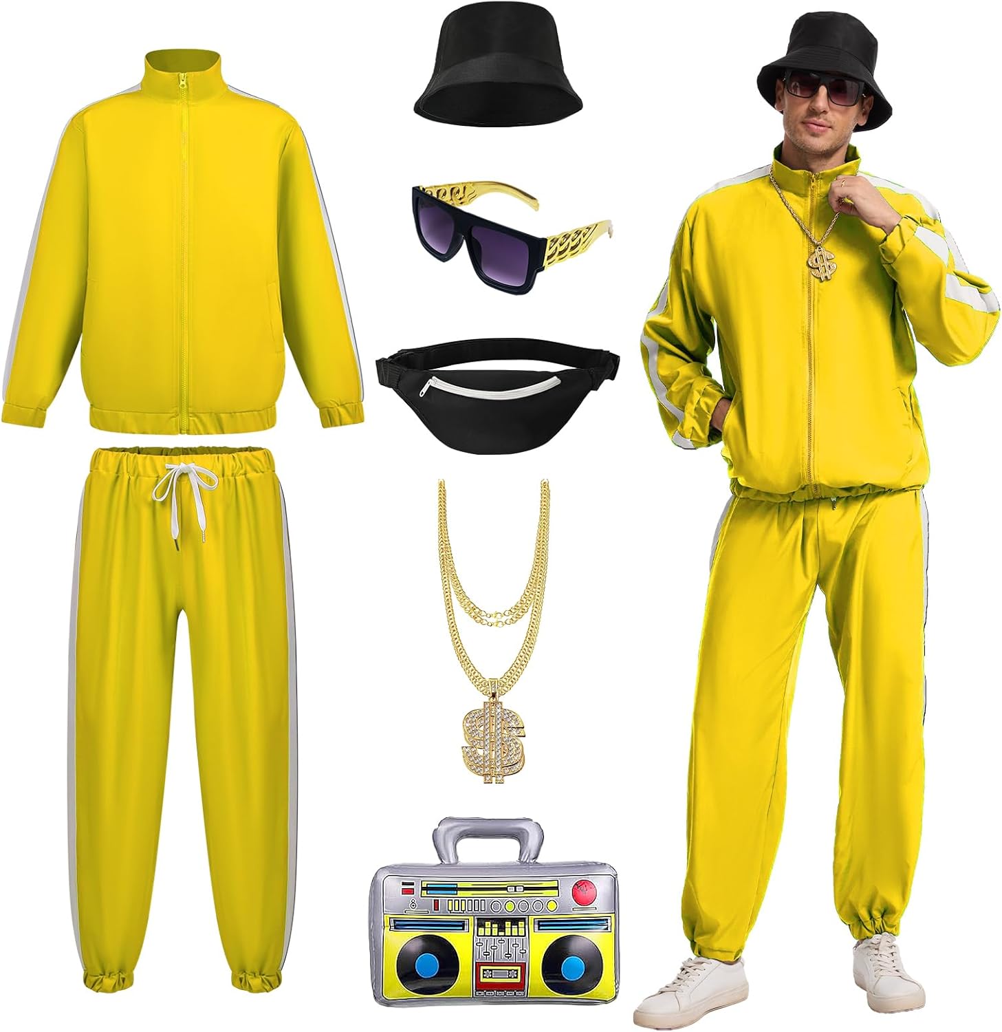 80s Outfit for Men,90s Hip Hop Outfit,Retro Rapper Windbreaker Costume for Disco Party.