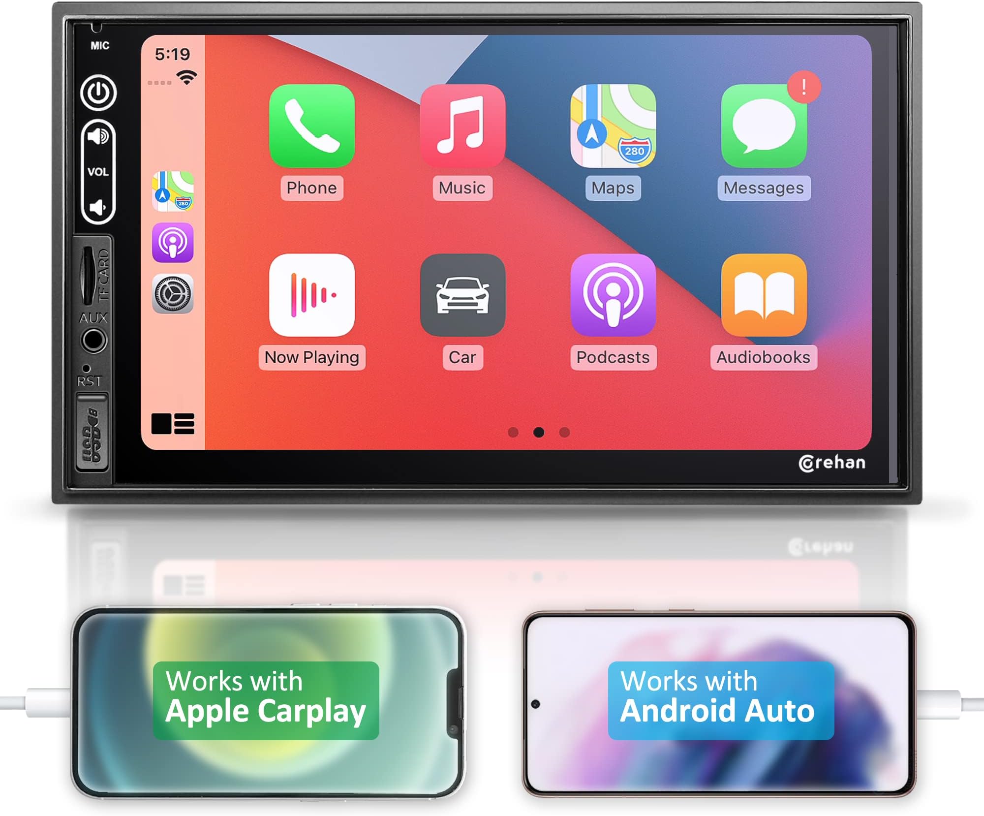 Double Din Stereo Car Audio Receiver - Corehan 7 Inch Touch Screen Car Stereo with Bluetooth Compatiable with Android Auto Car Play