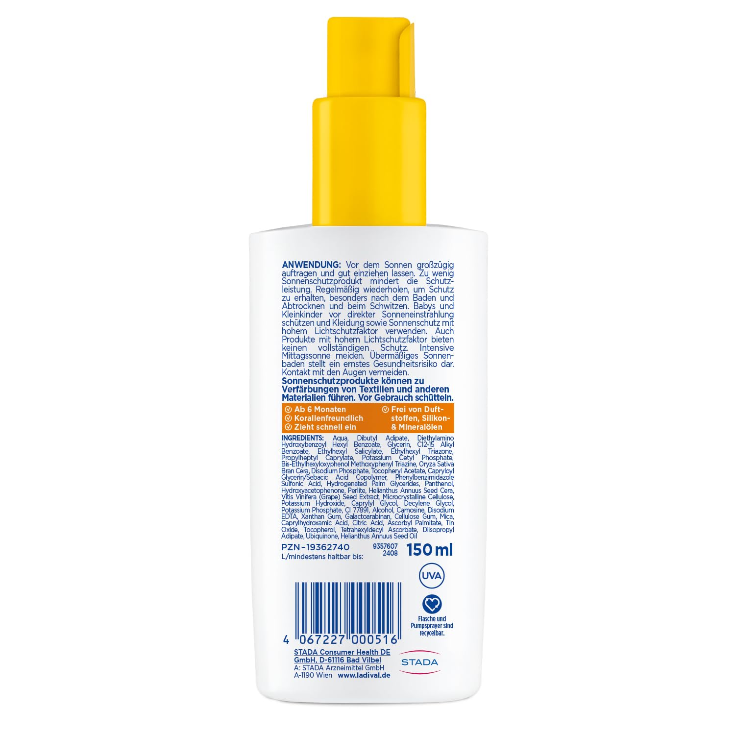 Ladival Kinder Sonnenschutz Spray LSF 50+ für empfindliche Kinderhaut - Sonnencreme für Babys und Kinder ab 6 Monaten, pflegend, extra wasserfest, 4-fach Zellschutz, 150ml (Packung mit 2)