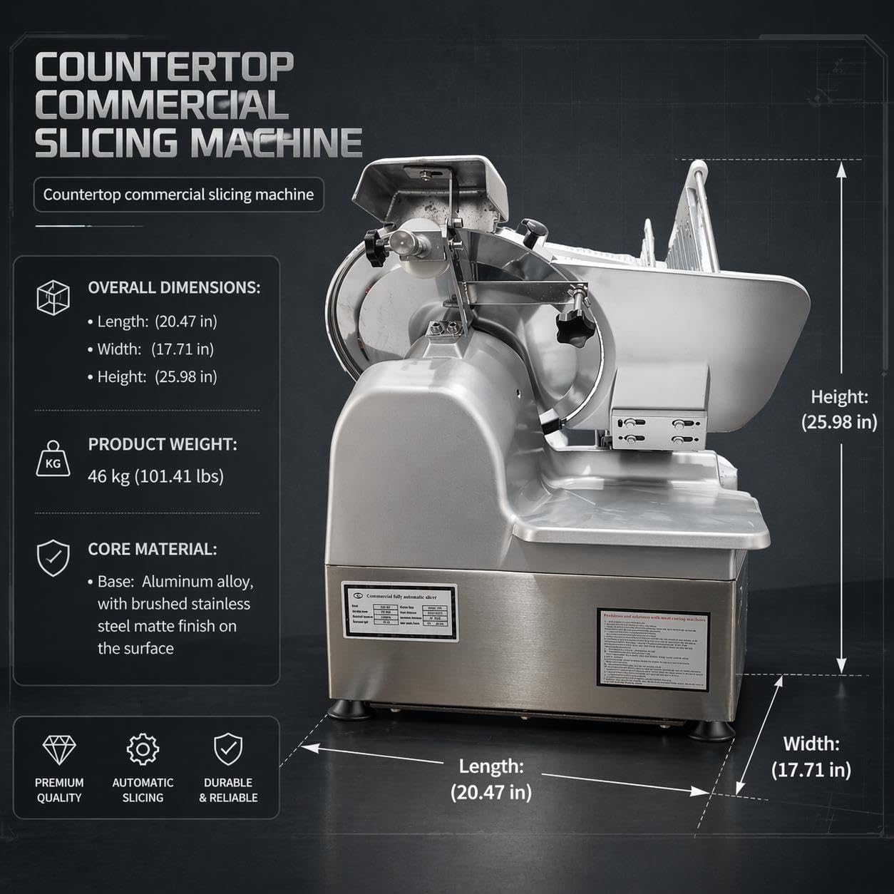 Heavy Duty Automatic Meat Slicer with 550W Pure Copper Motor & 10" Sharped Blade, 0-14mm Adjustable Precision Slicing, Aliminum Alloy Commercial Grade Electric Slicer for Large Volume Use