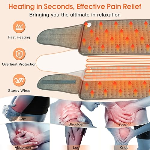 Miniatura 3 de Almohadilla térmica para aliviar el dolor de espalda, almohadilla térmica eléctrica de 12 x 24 pulgadas + 20 pulgadas, almohadilla térmica grande