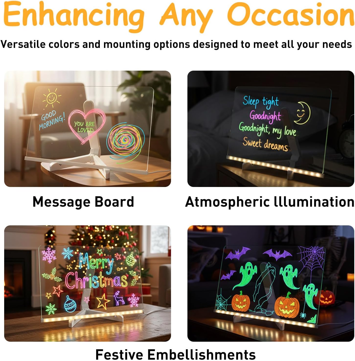 LED Glass Drawing Board for Kids, 11.8"x7.9" Glowing Glass Message Board, Includes Led Note Board, Stand, Spray Bottle, Perfect for Art & Notes, Great Gift for Kids