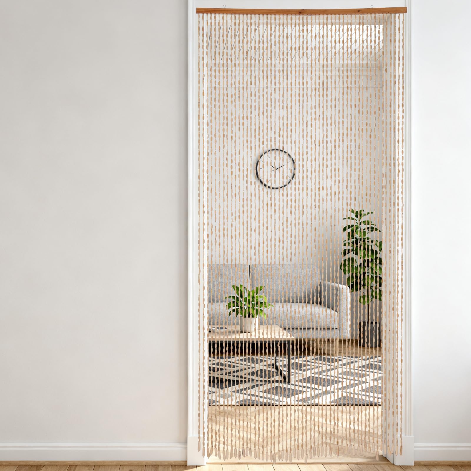 Zasłona z koralików, zasłona na drzwi, bambusowa, 52 pasma, zasłona z pereł, na drzwi wejściowe, do sypialni, 200 x 90 cm
