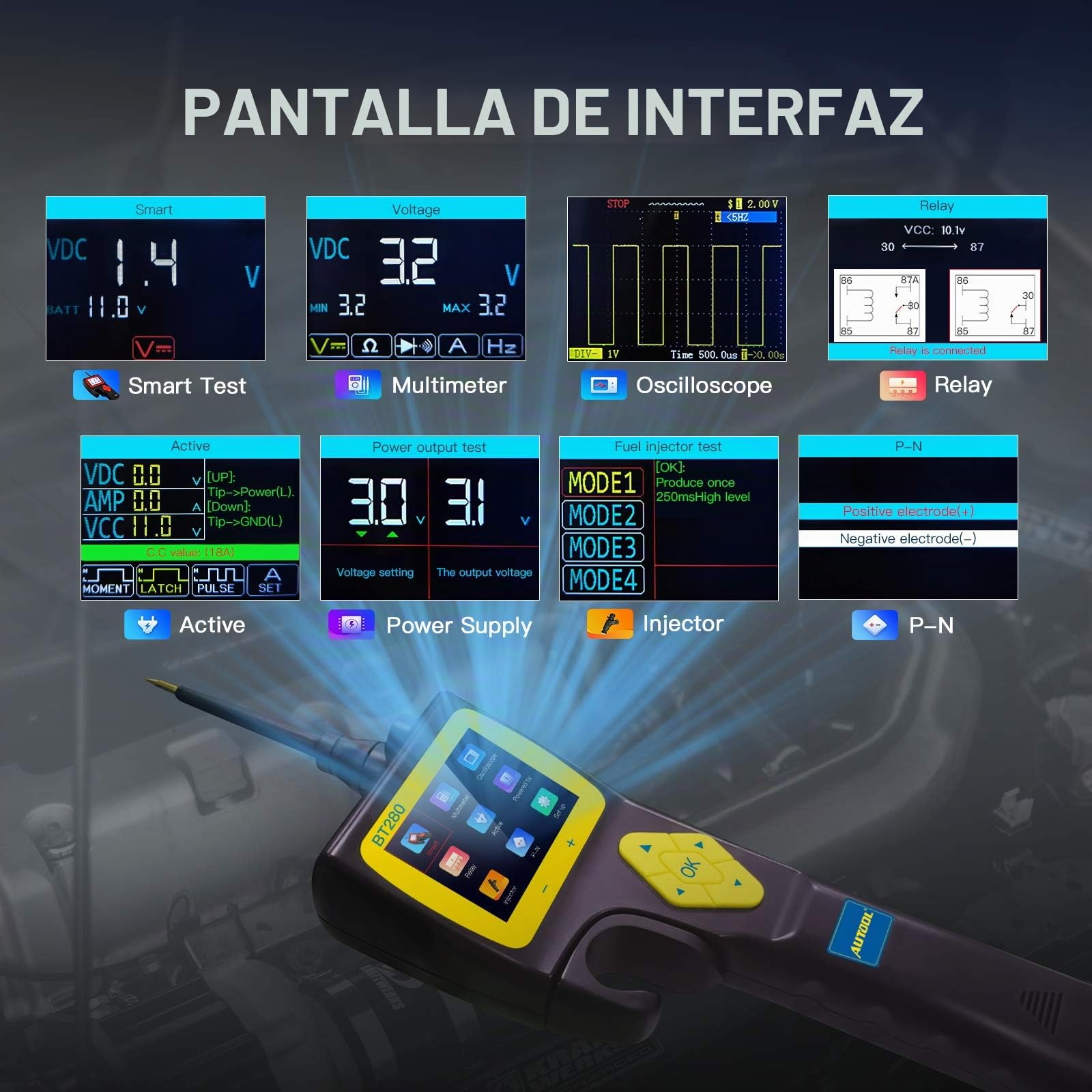 AUTOOL BT280 Comprobador de circuitos para coche 9-30 V con osciloscopio