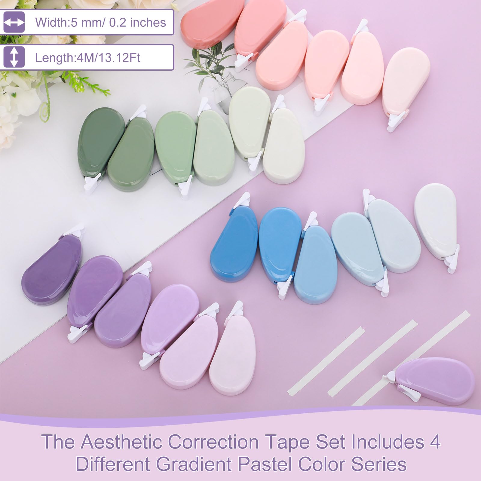 Chivao Mini-Korrekturband, Großpackung, Tintenkorrektur, Radiergummi, Klebeband-Set, niedlich, ästhetisch, bunt, Instant-Korrektur-Applikator für Büro, Schule, Studenten, Schreibwaren, 0,5 x 396 cm