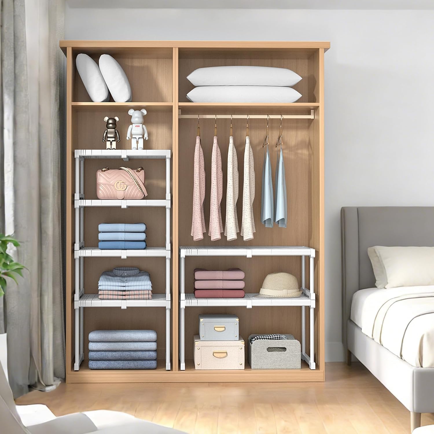 Scaffali regolabili per armadio, mensole espandibili, per armadi, armadi, cucina, bagno, 24 cm di larghezza, 32 cm di altezza, lunghezza regolabile 37-48 cm