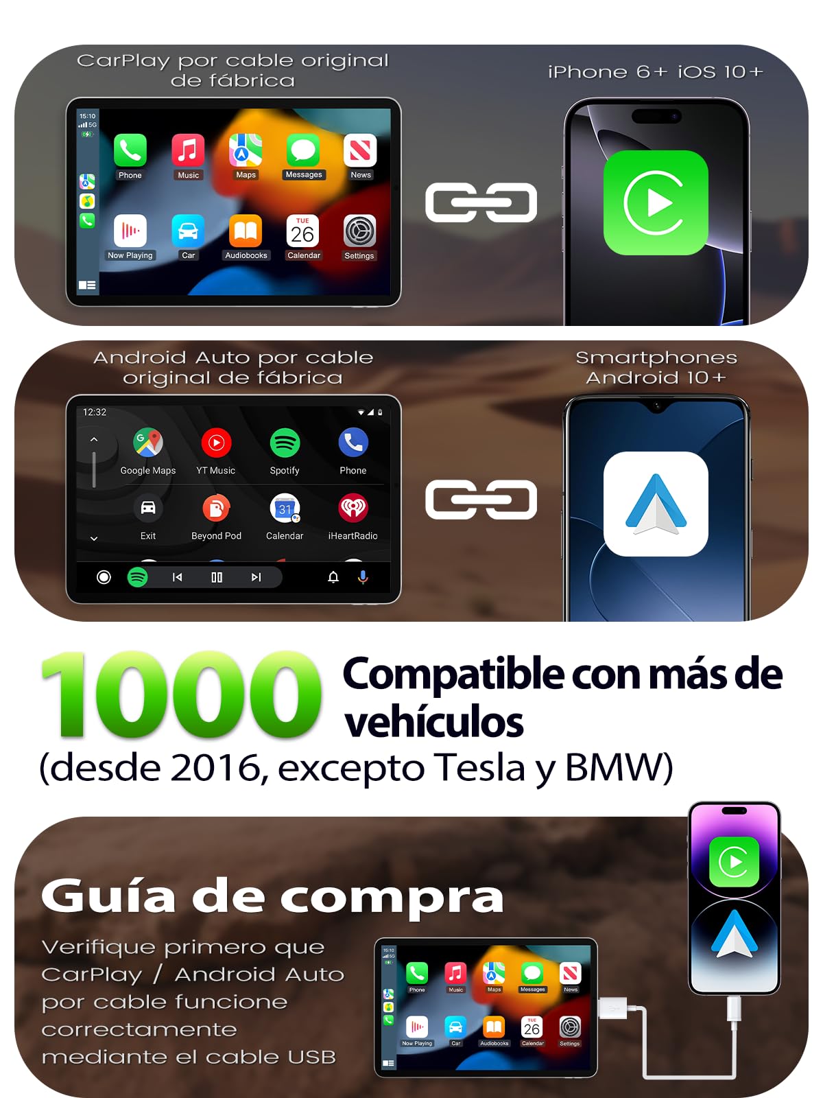 Adaptador CarPlay Inalámbrico, Cambio de Usuario con Botón, Android Auto Inalámbrico, 2026 Extra Pequeño, Conexión Estable sin Sobrecalentamiento, Compatible iOS 10+ y Android 10+, USB-A/USB-C