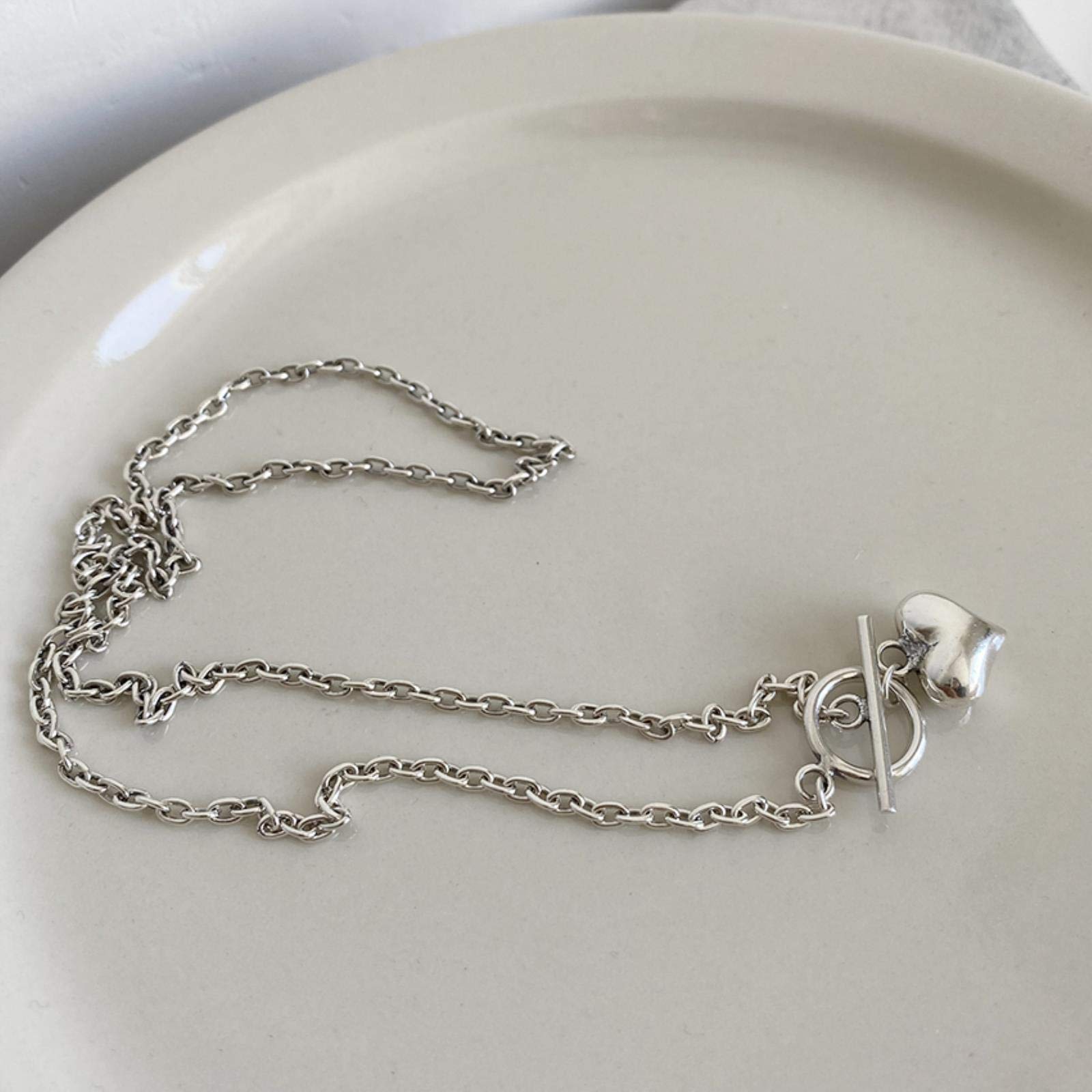 Hcma Women's Platinum 925 Sterling Silver Love Heart Charm Pendant Necklace With Clasp Chain Thai Silver Necklace For Jewelry Gifts