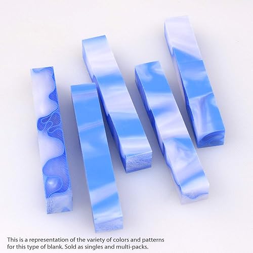 Miniatura 3 de Legacy Woodturning, Bolígrafo acrílico en blanco, perla blanca con líneas celestes, 5 x 34 x 34 pulgadas, paquete de 5