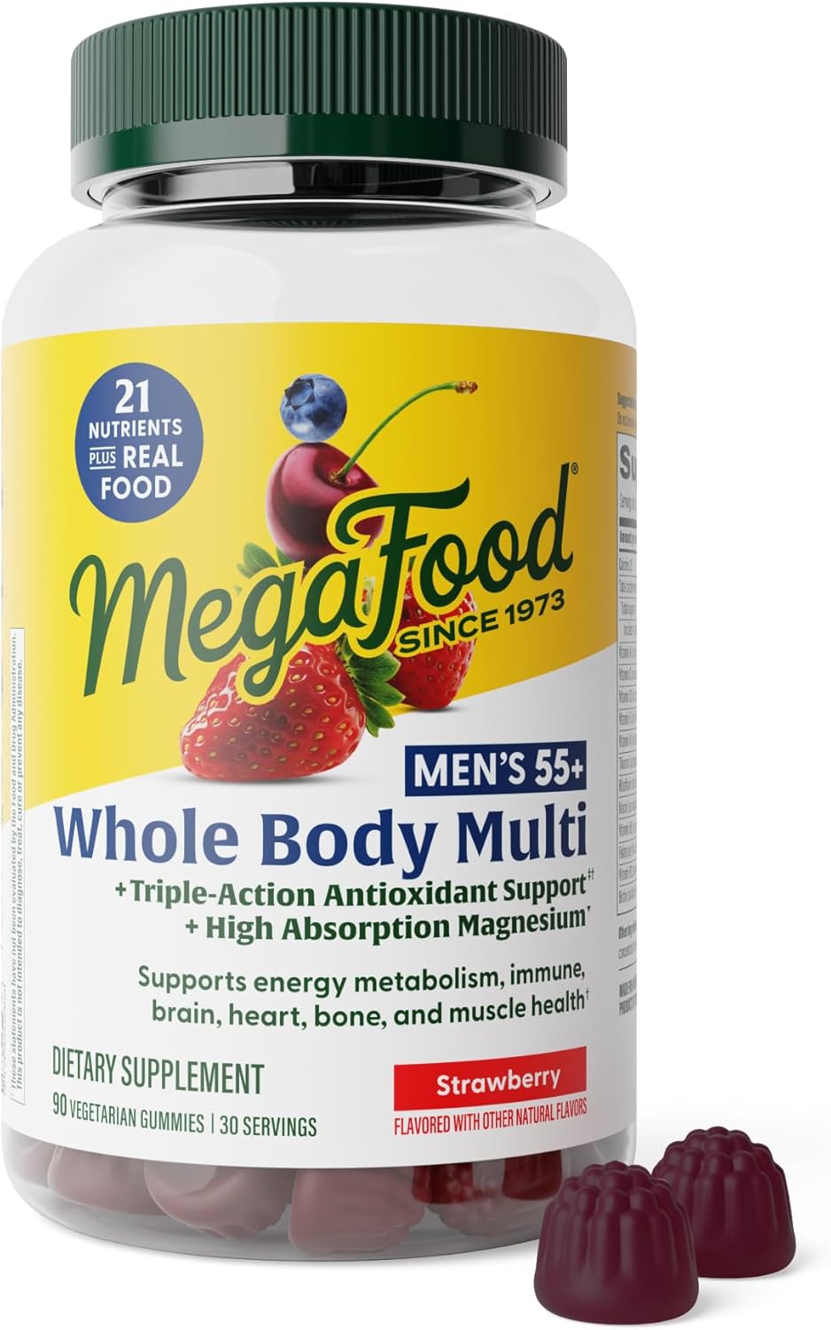 MegaFood Whole Body 55+ Mens Multivitamins - Gummy Multivitamin for Men - Magnesium Citrate, Vitamin D3 K2 & Zinc - Muscle & Bone Health - Brain, Heart & Immune Support - 90 Gummies, 30 Servings