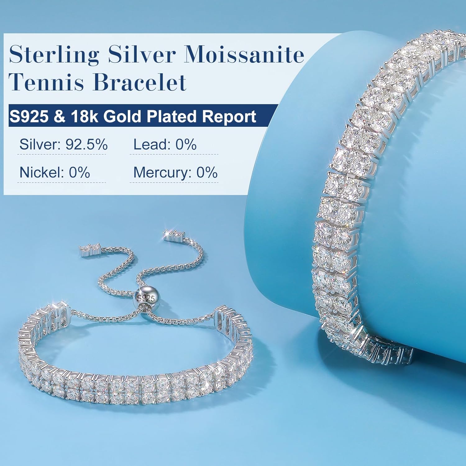 YIMERAIRE VVSI Moissanite Tennis Bracelet w/Extender Link, 3.2Ct-17.0Ct Lab Created Moissanite Bracelet For Women S925 Sterling Silver D Color VVS1 6.5Inch/7Inch/7.5Inch